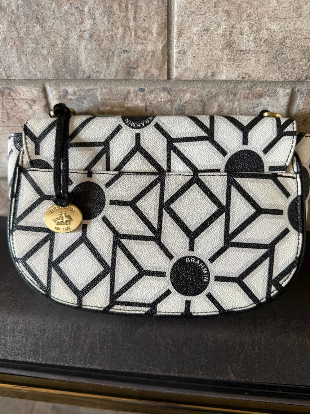 Brahmin Black & White Geometric Crossbody Bag with Gold Hardware - Picture 2 of 8